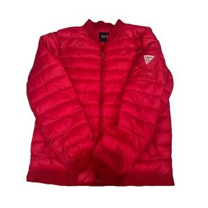 Red Puffer Jacket Mens Medium Guess Packable Y2K Style